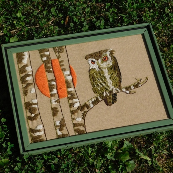 Vintage Other - Vintage 70's Crewel Owl Wall Art
